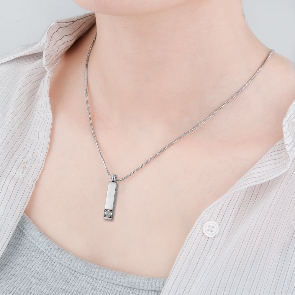 Cremation Jewelry Memorial Birthstone Bar Necklace Handcrafted Waterproof Human Ashes Urn Container with Free Funnel Kit and Velvet Jewelry Box [April]