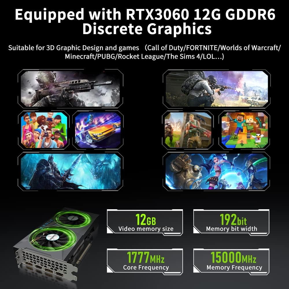 Mini PC Gaming i9-12900F 16 Cores Upto 5.1GHz, Desktop Computer RTX3060 12G, Windows 11 Pro, 16G DDR4 RAM 2T SSD, Optical, Wifi6 BT5.1, HDMI*2 DP*2 8K@60Hz Four Display