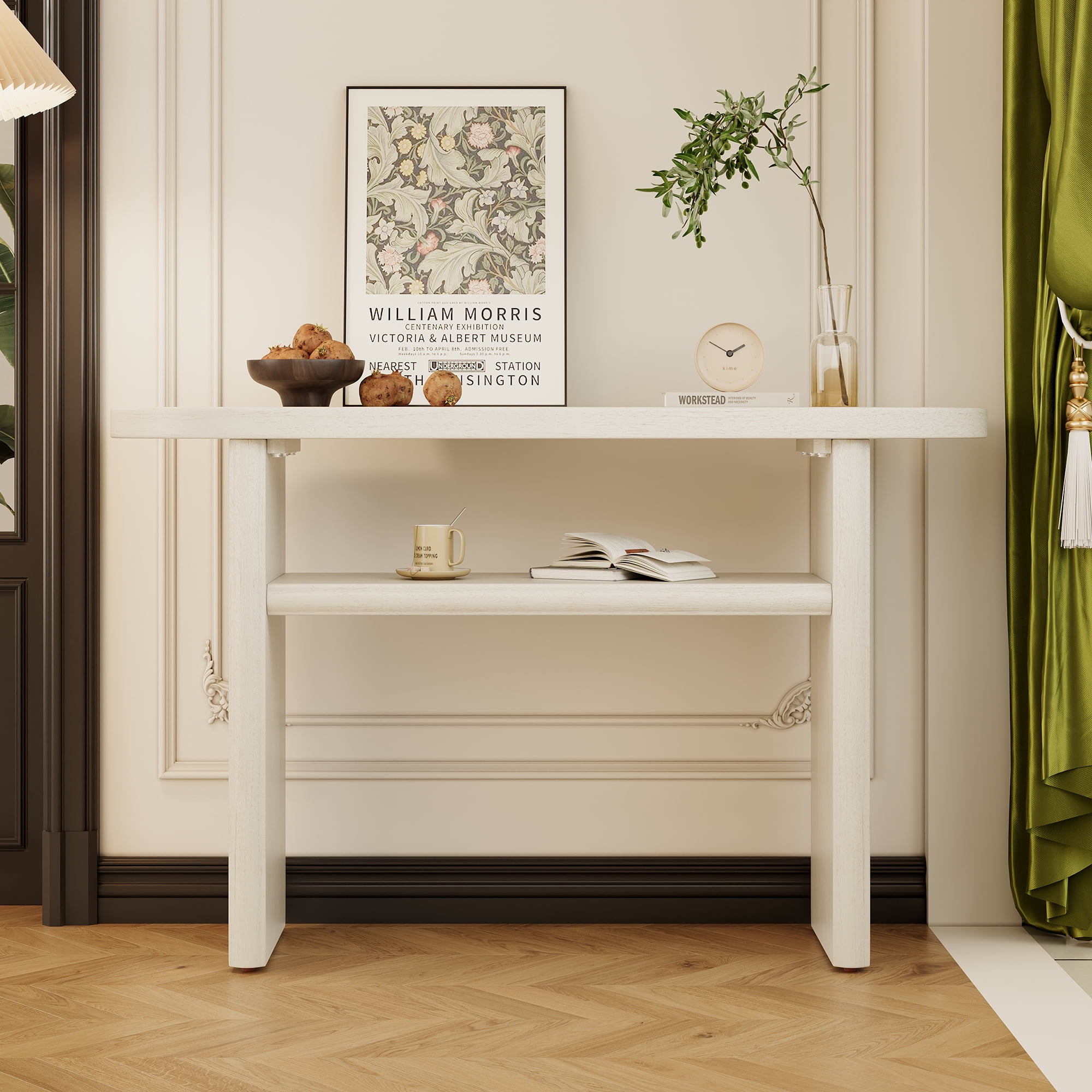 MAYEERTY Elegant Minimalist Console Table with Rounded Edges and Sturdy Shelf Design for Entryway, Living Room, Gray Wash