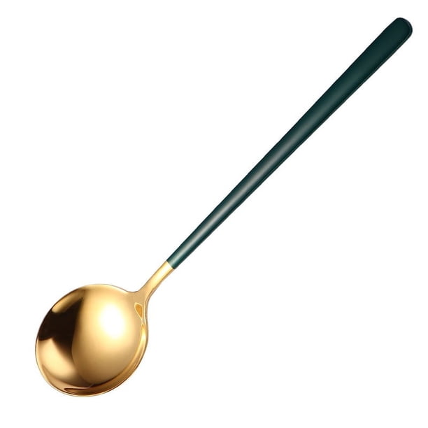 Zhuge Cuchara para sopa redonda, 4 piezas, cuchara para caldo de acero inoxidable, color verde dorado
