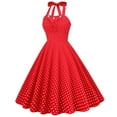 thumbnail image 2 of Zpanxa 1950's Dresses for Women Vintage, Sleeveless Halterneck Lace-up Dress, Formal Stretch Slim High Waist Swing Dress, Audrey Hepburn Style Party Dresses Red XXL, 2 of 8