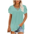 thumbnail image 5 of Womens Tops Plus Size Short Sleeved V-Neck Pleats Solid Color Loose T-shirt Green M, 5 of 6