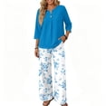 thumbnail image 4 of Womens Two Piece Sets Summer Spring Travel Vacation Outfits Short Sleeve Tops Wide Leg Pants Lounge Sets, 4 of 6