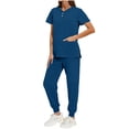 thumbnail image 2 of Minjewel Women's Quick-Dry V-Neck Scrubs for Women Set with Pockets, Fast Drying & Comfortable Scrub Set for Healthcare Workers,Navy S, 2 of 6