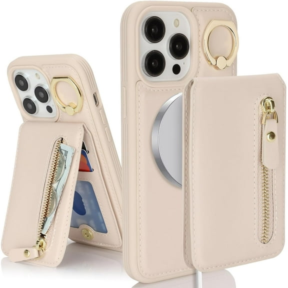iPhone 12 pro max case with Card Holder, iPhone 12 pro max Phone Case Wallet for Women magsafe Compatible Wallet Detachable 2-in-1 for Men-Warm White