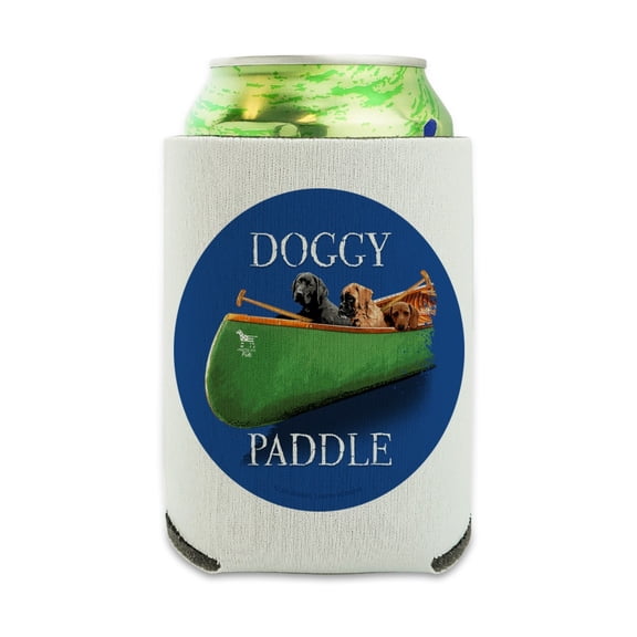 Doggy Dog Paddle Canoe Dogs Can Cooler - Drink Sleeve Hugger Collapsible Insulator - Beverage Insulated Holder