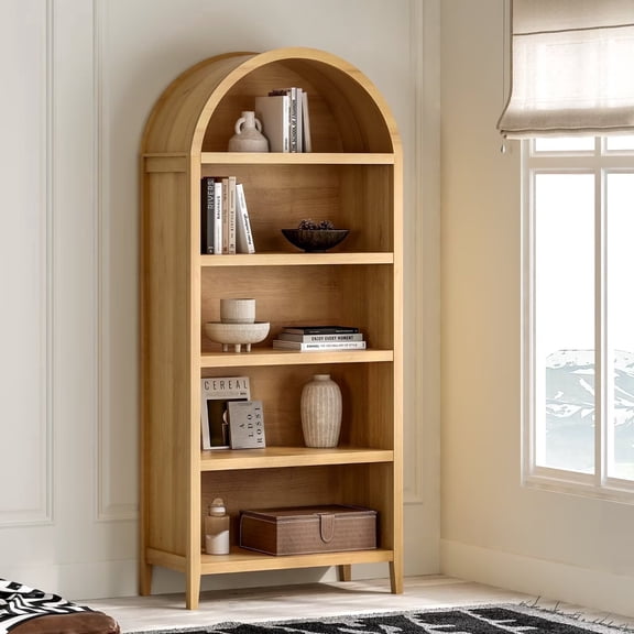 EYYTHUNG 5-Tier Arched Bookcase with Adjustable Shelves, 71" Tall