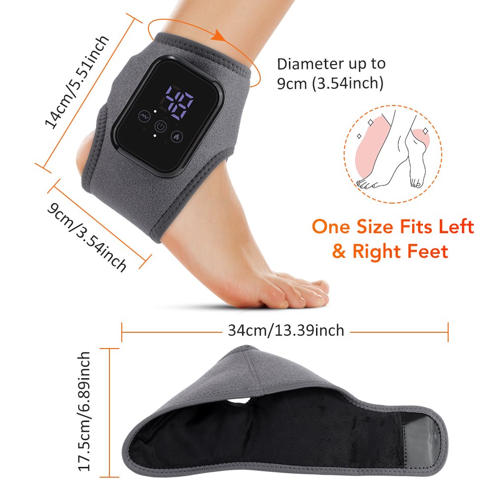 Cordless Ankle Massager with Heat, Rechargeable Ankle Heating Pad, 2000mAh Heated Foot Brace Wrap, Foot Heating Pad for Home Office Travel, 2pcs