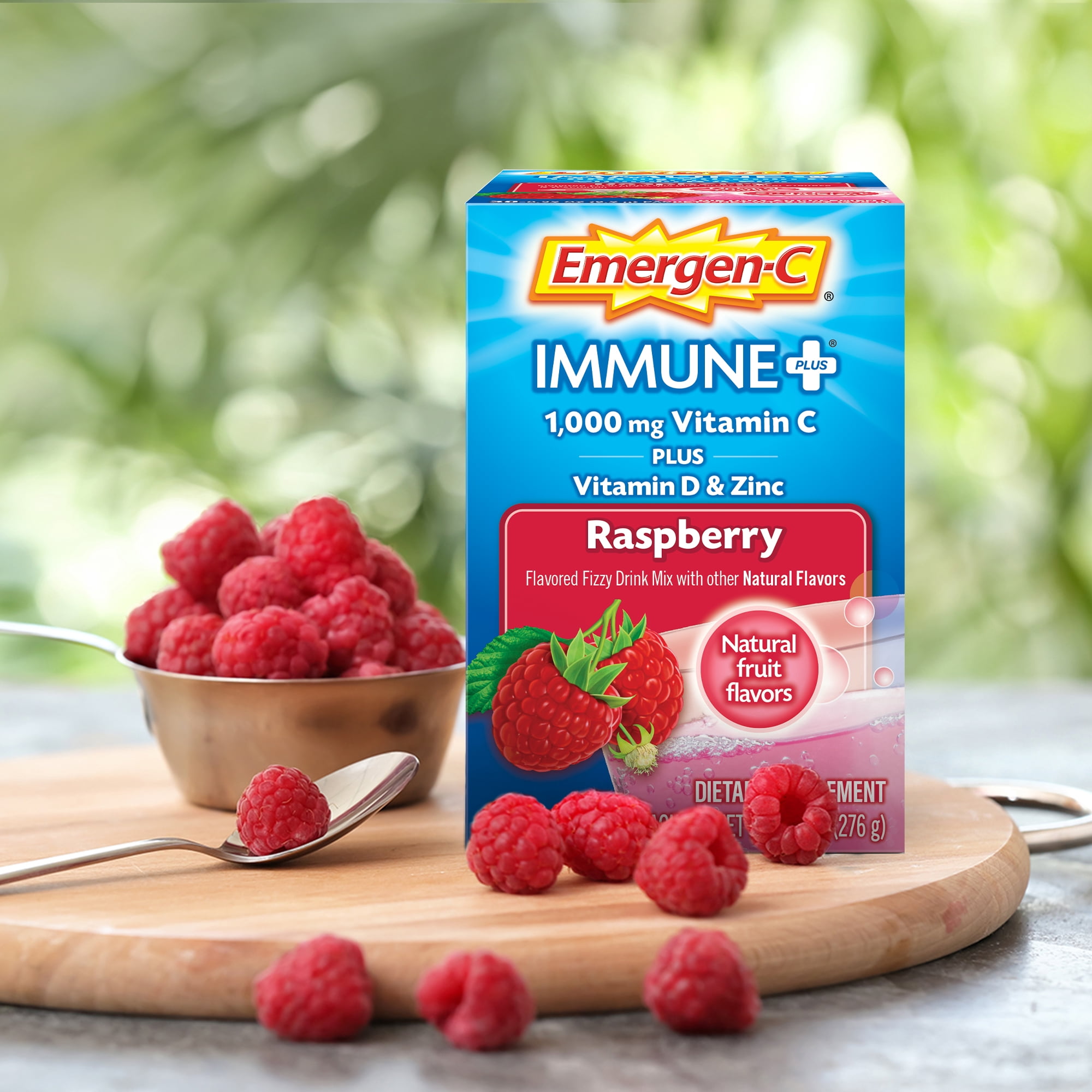 Emergen-C Immune+ Triple Action Immune Support Powder with BetaVia and Antioxidants, 1000mg Vitamin C, Raspberry, 10 Count