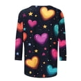 thumbnail image 4 of TaTaai Women's Valentine Heart Print 3/4 Sleeve Round Neck Loose T-Shirt, Valentine's Day Gift, Casual Daily Home Work Top Gift, 4 of 5