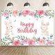 thumbnail image 1 of 7x5ft Happy Birthday Backdrop The Little Butterfly Is Turning One Theme Pink Beautiful Bloomy Flowers Princess Girls 1st Birthday, 1 of 3
