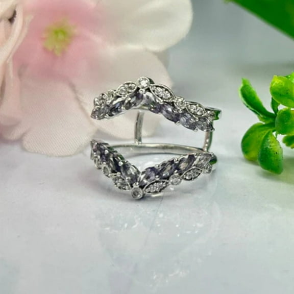 Alexandrite Ring Enhancer- Art Deco Diamond Wedding Ring Guard in 925 Sterling Silver