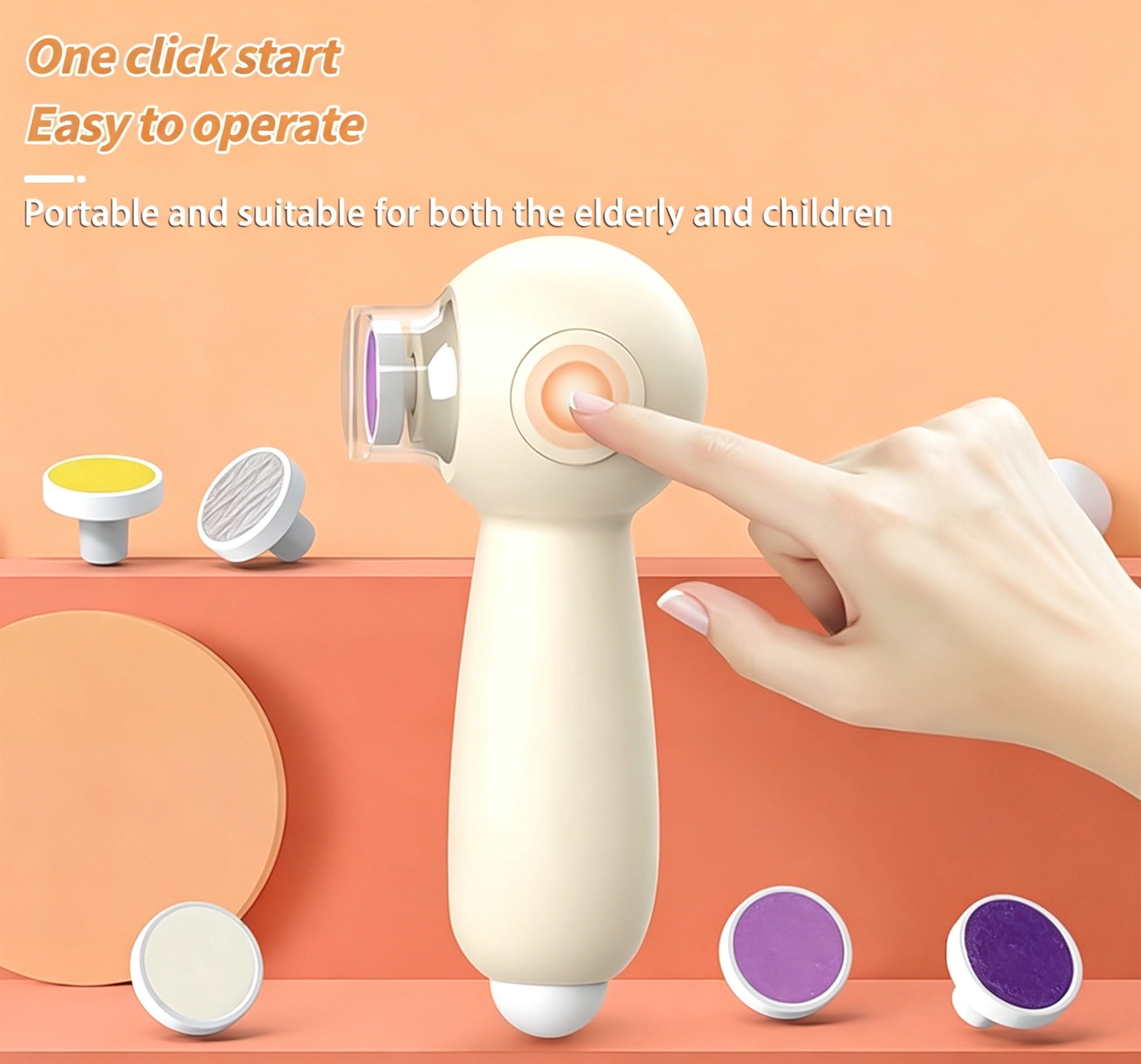 Baby Nail Trimmer Electric, 2-in-1 Nail Care Tool with 6 Heads, 2 Speed, LED Light, Low Noise, USB Rechargeable for Infant Newborn Home Use