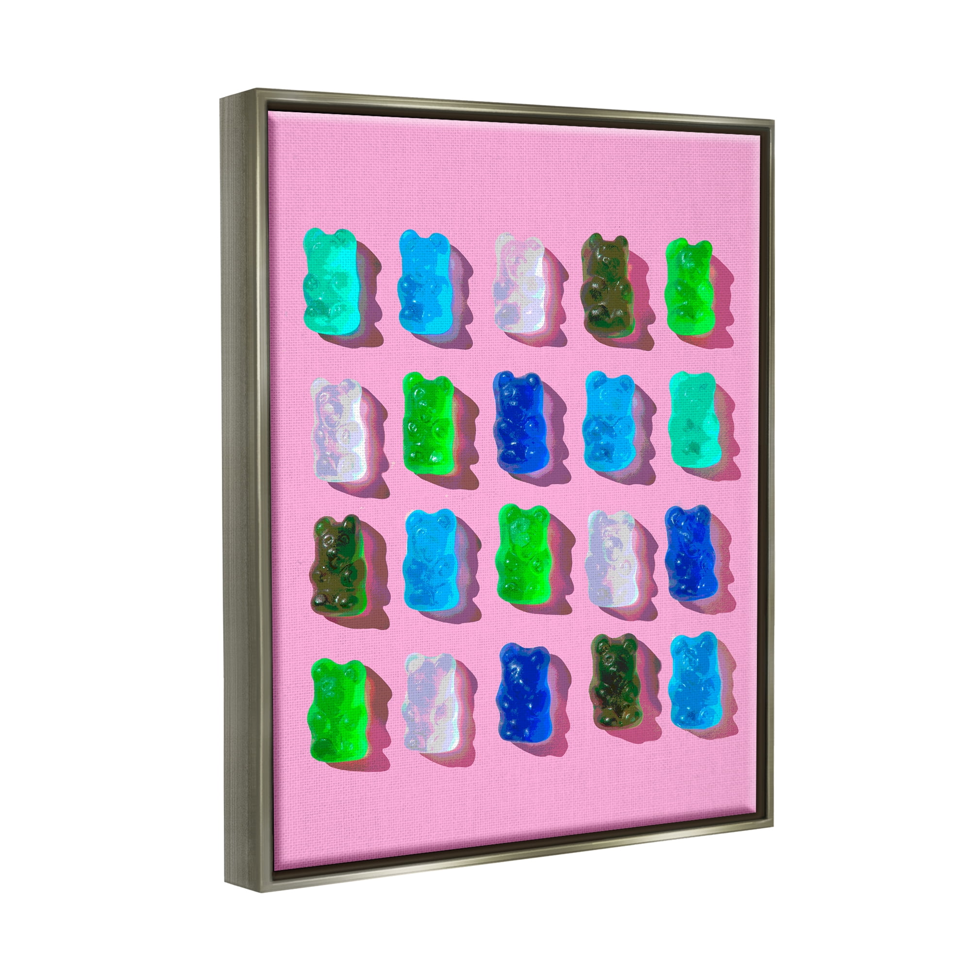 Stupell Industries Gummy Candy Bears Pattern Food & Beverage Painting Gray Floater Framed Art Print Wall Art, 17 x 21