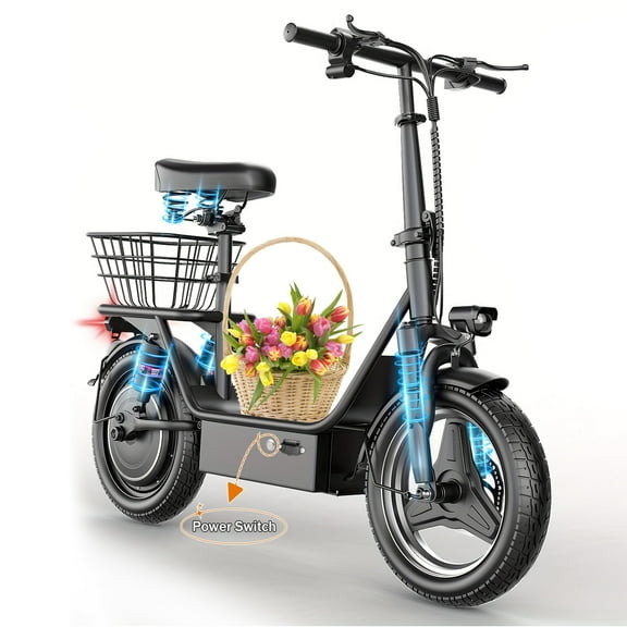 ASKGO K10 Electric Scooter with Seat,1200W Peak Motor 48V 15AH Commuter Scooter, 25Mph Escooter with basket (Removable),UL2722,Grocery Ebike, shopping Ebike, pet Ebike