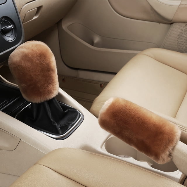 2Pcs Voiture Poignée de Frein à Main Couvre Levier de Vitesses Poignée de Couvercle Manche Peluche Hiver Doux Chaud Frein à Main