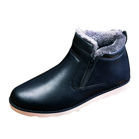 

Qufokar Mens Boots Zip Mens Thermal Work Boots Fashion Winter Men Snow Boots Round Toe Flat Bottom Non Slip Waterproof Side Zipper Plush Warm Comfortable