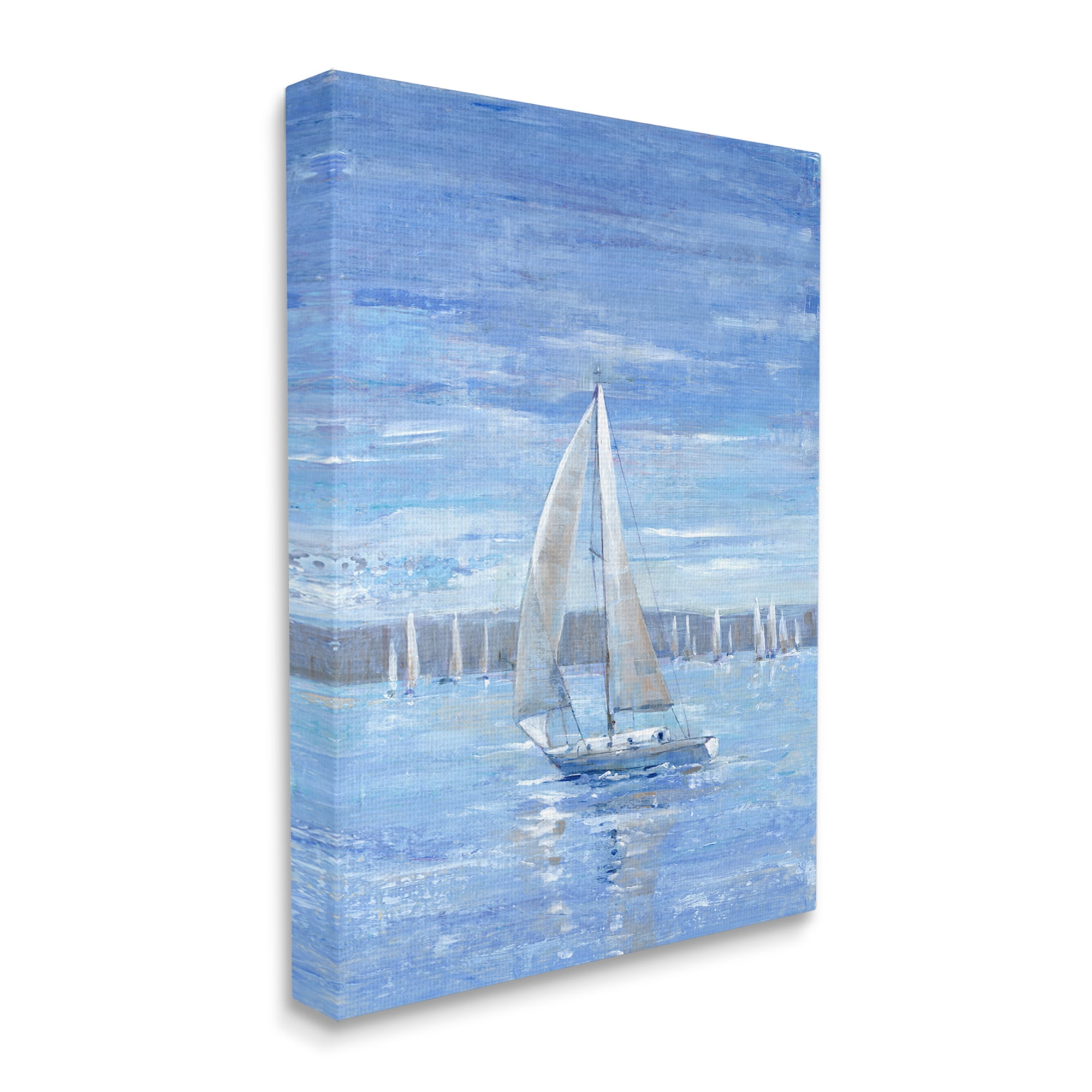 Stupell Industries Blue Sailboat Painting Transportation Painting Gallery Wrapped Canvas Art Print Wall Art, 24 x 30