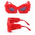 thumbnail image 5 of Plush Fuzzy Cat Eye Sunglasses Eyeglasses Vintage Style Cute Eyewear Sun Glasses Red, 5 of 8