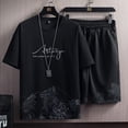 thumbnail image 1 of Short Sleeve T Shirt Set, Men Shorts Set Fashionable Print Close Fitting  For Adults For Outdoor Black L, 1 of 1