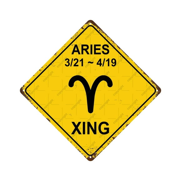 Aries Zodiac Sign Cross Xing Vintage Metal Tin Sign, Home Decor, Room Decor, Wall Decor, Bathroom Decor, Bar Decor, Cafe Decor, Garage Decor, Farmhouse Decor, 8 x 8 Inch