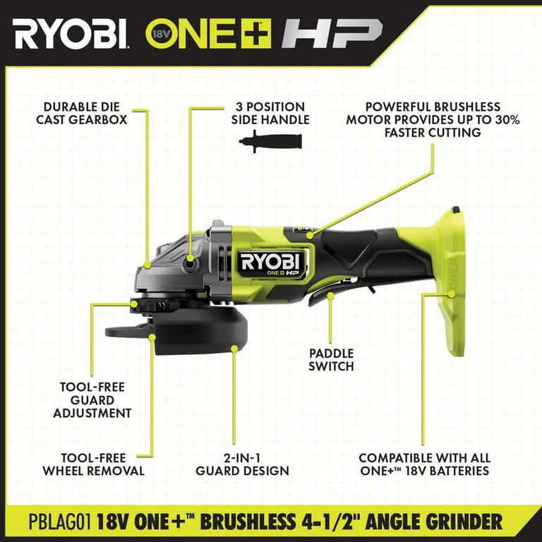 RYOBI ONE+ HP 18V Brushless Cordless 4-1/2 Angle Grinder