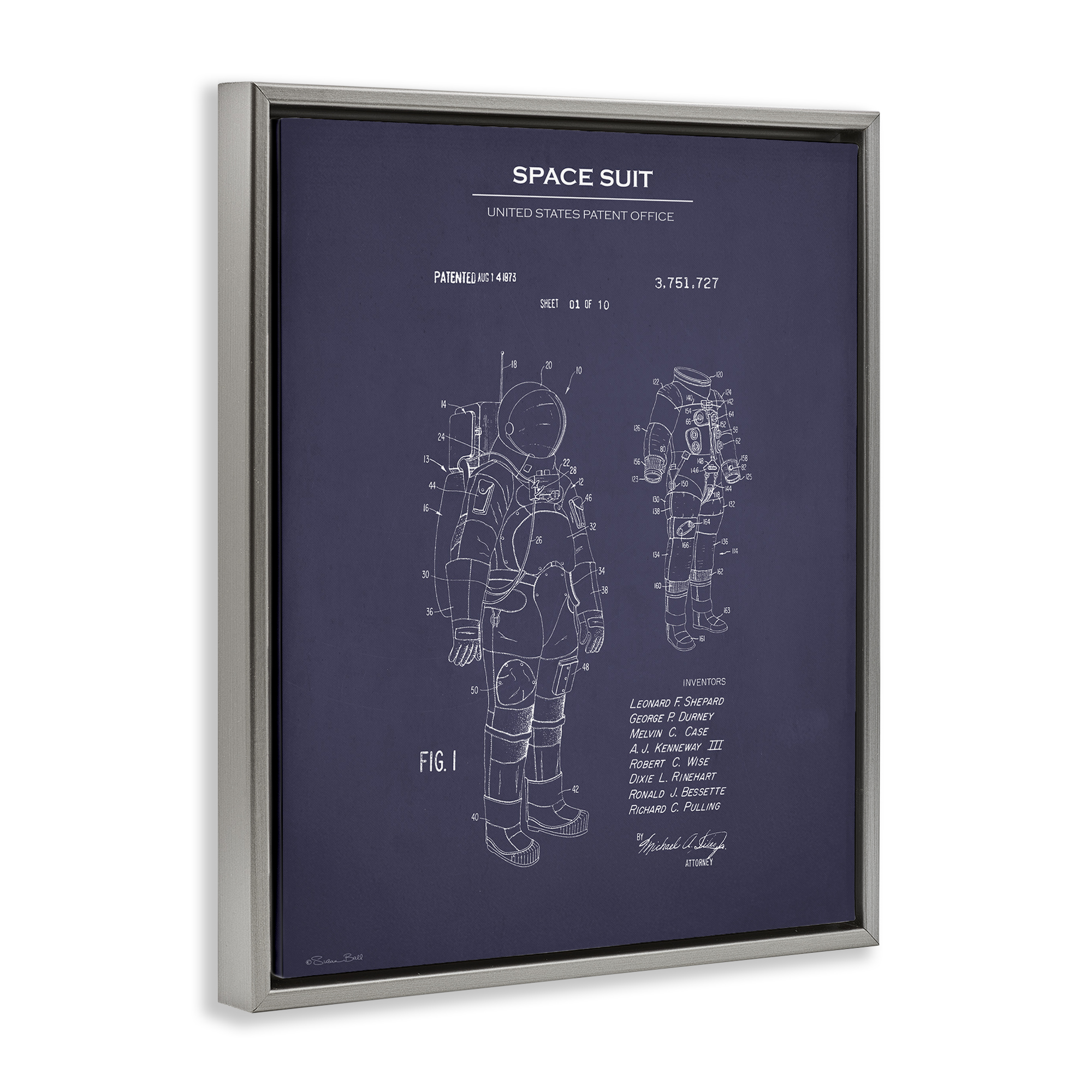 Stupell Industries Space Suit Blueprint Novelty Painting Gray Floater Framed Art Print Wall Art, 25 x 31
