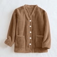 thumbnail image 4 of Women Fuzzy Fleece Jacket Sherpa V-neck Button Down Long Sleeve Winter Coat Plush Warm Sleepwear with Pockets, 4 of 8