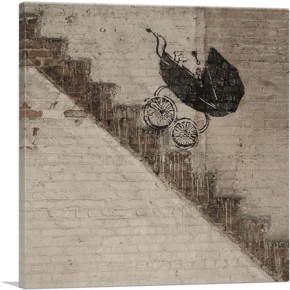 ARTCANVAS Baby Carriage Rolling Down Stairs Canvas Art Print by Banksy - Size: 26" x 26" (1.50" Deep)