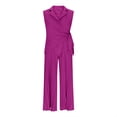 thumbnail image 4 of successthop Jumpsuit for Women Dressy Oversized V Neck Collar Sleeveless One Piece Belted Peplum Long Solid Lounge Wear, 4 of 6