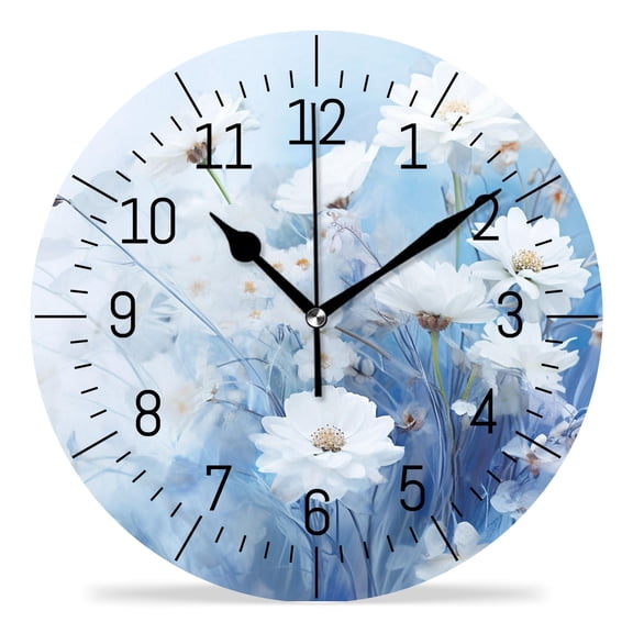 14 Inch Wall Clock Battery Operated Silent Clock Decorative for Office, Kitchen, Outdoor, Living Room,Blue Flowers in A Bouquet Floral Design