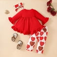 thumbnail image 4 of Toddler Girl Outfit Valentine's Day Heart Print Long Sleeve Ruffle Top and Pants Set with Headbands for Kids Cute Soft Wear Red 9 Months-12 Months, 4 of 7
