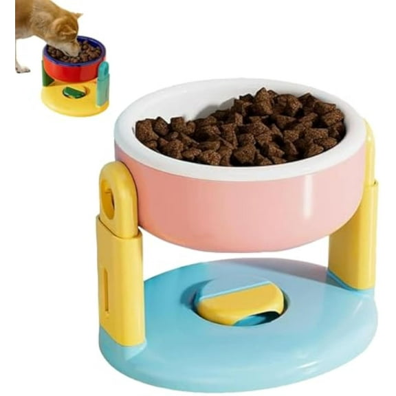 Liftable Suction Cup Pet Bowl, Adjustable Height Slow Feeder and Water Dog Food Bowl, Pet Bowl with Suction Cup Base, Easy to Clean (Pink)