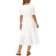 thumbnail image 3 of INSPIRE CHIC Women's Lace Eyelet Dresses Summer Notched Neck Short Sleeve A Line Flowy Beach Midi Dress XL White, 3 of 6