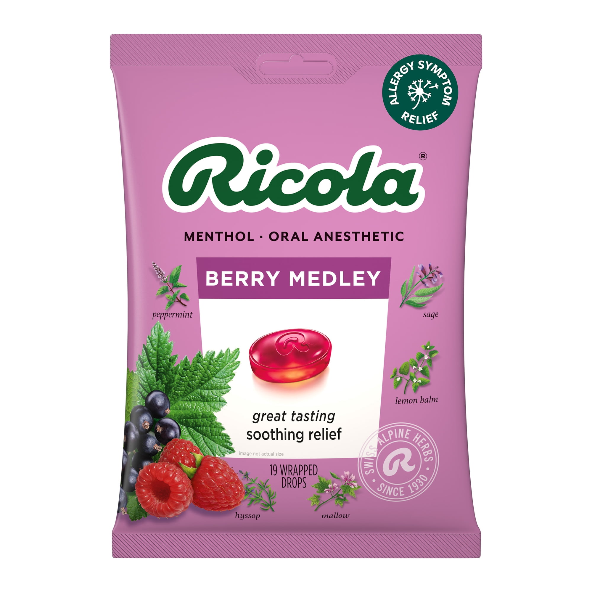 Ricola® Berry Medley Throat Drops | Delicious Throat Relief & Oral Anesthetic, 19 Count