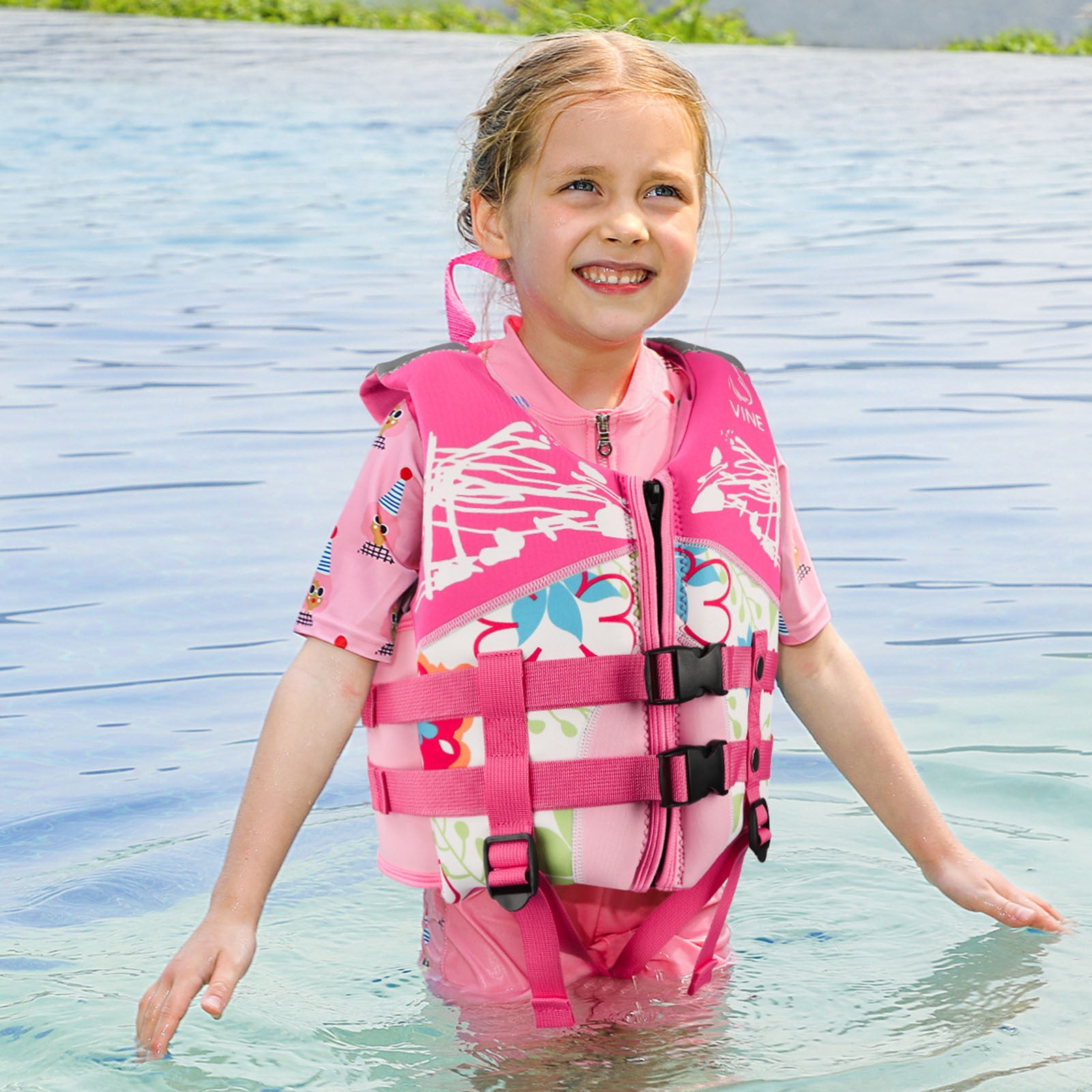 Gogokids Kids Swim Vest Flotation Life Jacket Bouyancy Swimwear with Adjustable Harness,30-50 lbs Pink