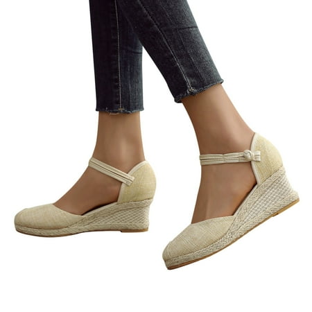 

Cathalem Embroidered Wedge Womens Slippers Summer Pattern Style Floral Resort Women s Wedges Platform for Women Wedges Beige 7.5