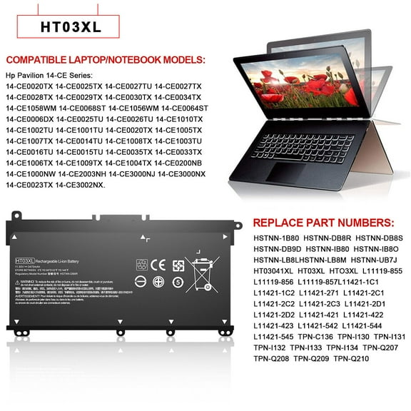 41.9Wh HT03XL L11119-855 Laptop Battery For HP Pavilion 14-CE CF15-CS 17-CA