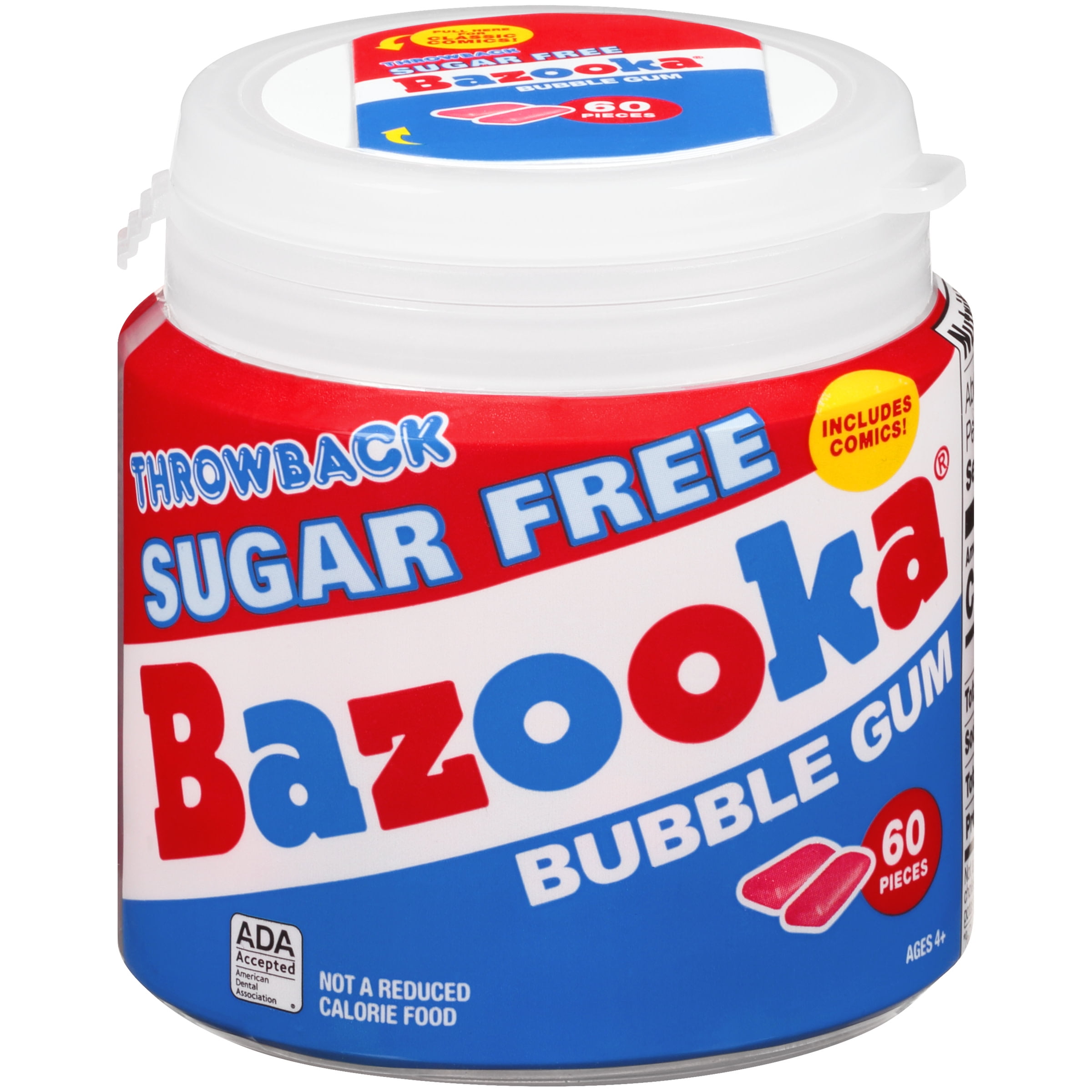 Bazooka Sugar-Free Bubble Gum, 60 Pieces, 6 Pack Case