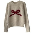 thumbnail image 4 of Arlun Cute Bow Knit Pullover Sweaters for Women Loose Fit Soft Cozy Sweater 2026 Fall Winter Crewneck Long Sleeve Lightweight Tops Fashion Outfits Daily Wear Beige One Size, 4 of 4