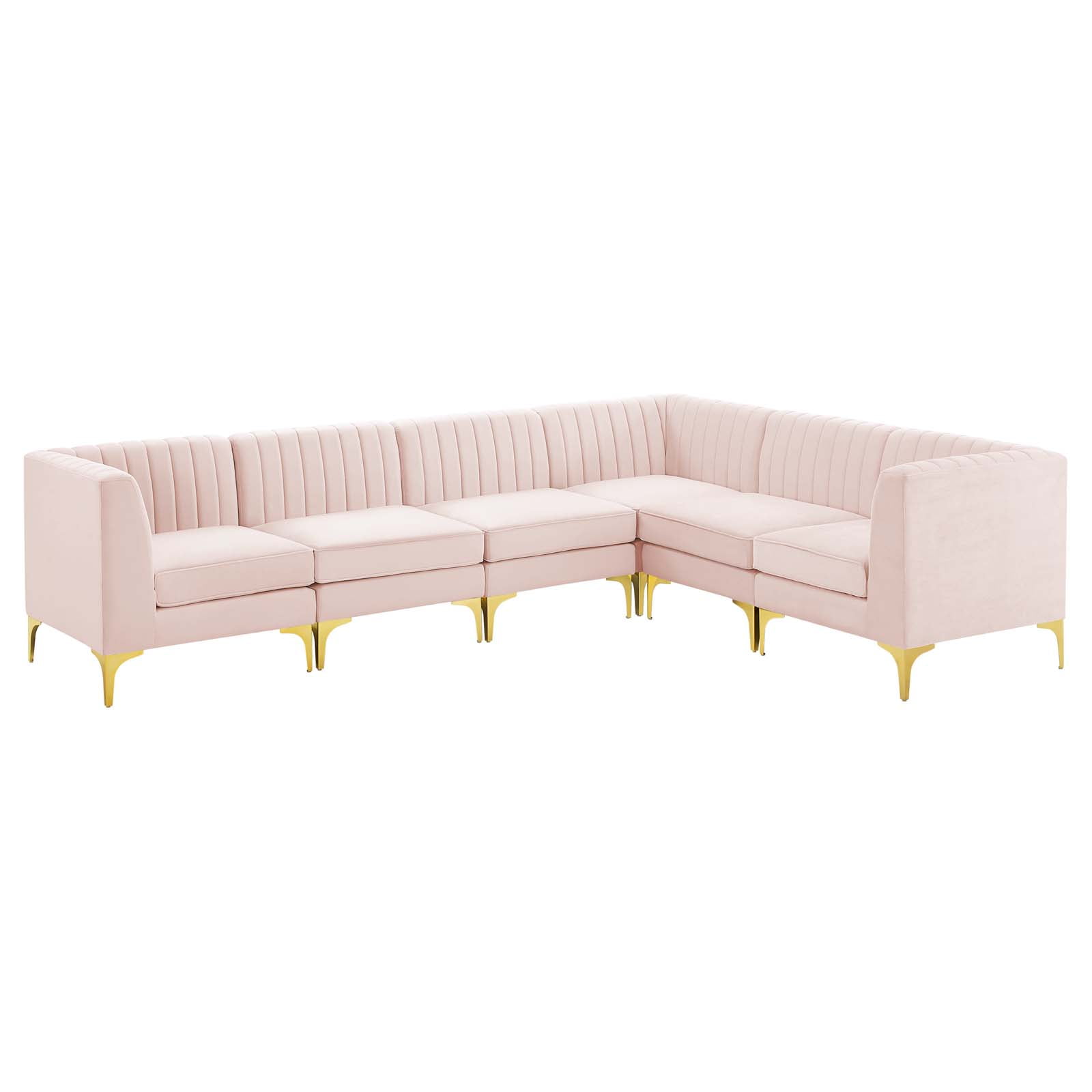 Modway Triumph Channel Tufted Performance Velvet 6-Piece Sectional Sofa in Pink