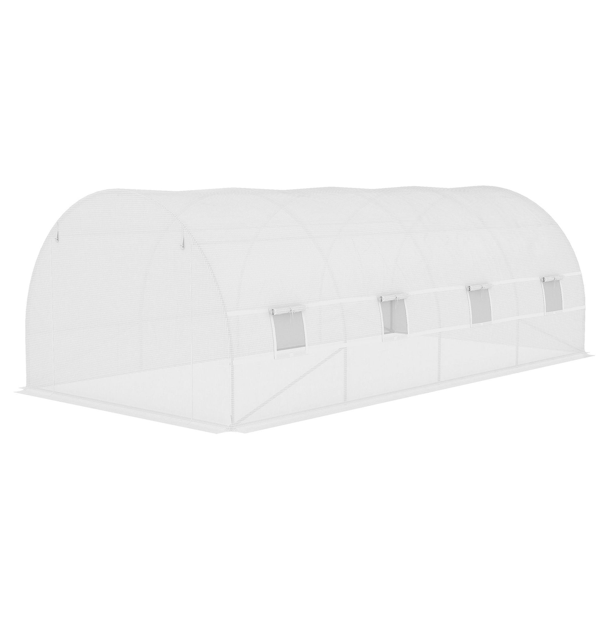 Greenhouse Replacement Cover 20'x10'x7' - Walk-in PE Hot House Cover with 12 Windows & Zipper Door - White - Garden Greenhouse Cover