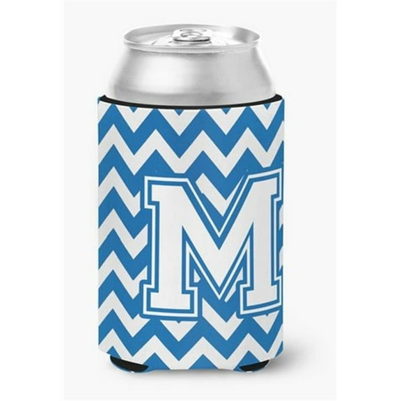 Letter M Chevron Blue & White Can or Bottle Hugger, 0.25 x 4 x 5.5 in.