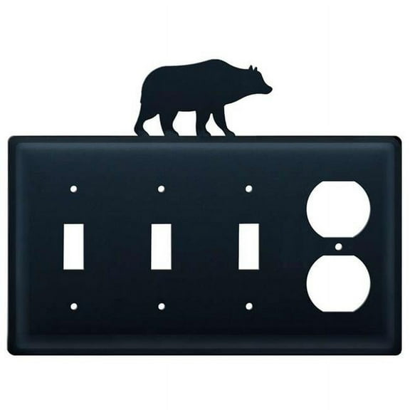 Triple Switch and Duplex Outlet Cover with Bear Accent, Black
