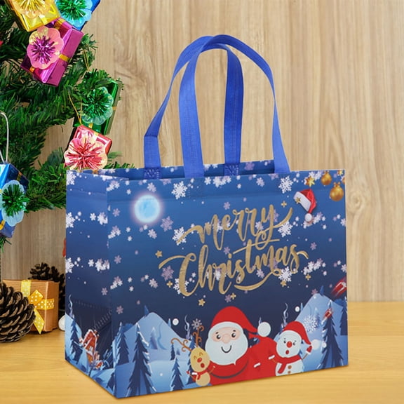 DeskAKBK 5-Pack Portable Folding Christmas Gift Bag, Coated Non-Woven Reusable Gift Packaging, Festive Holiday Tote with Handles, 13x10x7 Inches