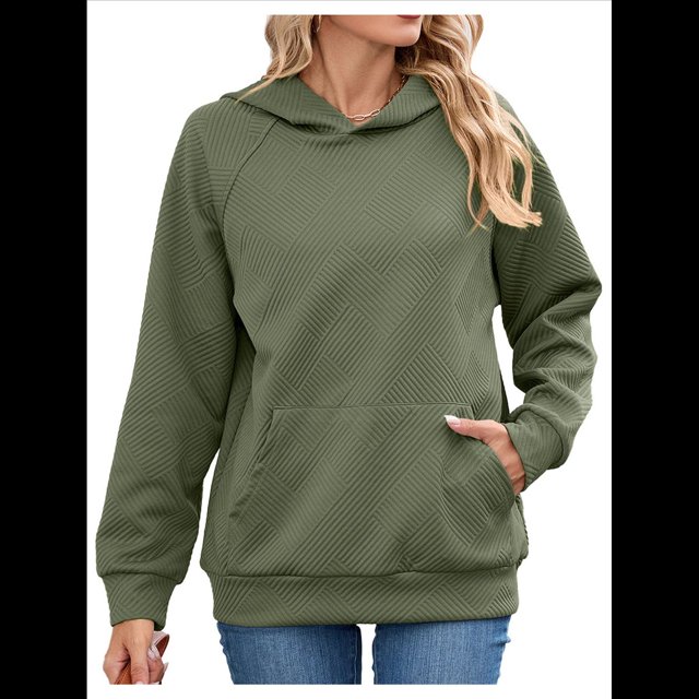 Sudadera con Capucha para Mujer, Informal, de Larga, Holgada, con Bolsillo. Verde L