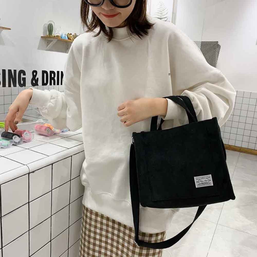 Cbcbtwo Crossbody Bags for Women, 10" Canvas Crossbody Bag Shoulder Bag Crossbody Purse Messenger Bag, Fashion Plain Canvas Corduroy Shopping Handbags Gifts for Women (Black)