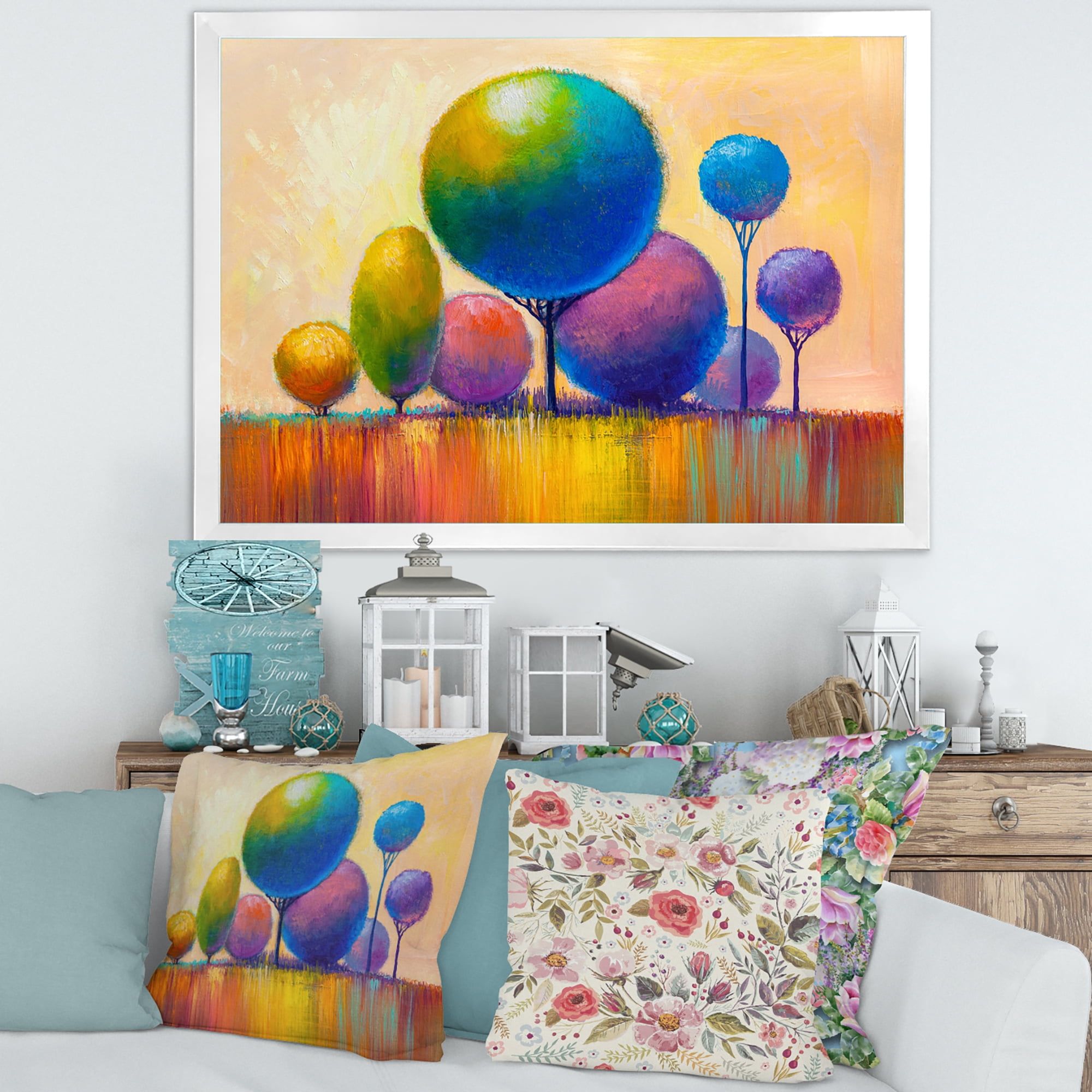 Designart 'Ornamental Colourful Trees VIII' Modern Framed Art Print