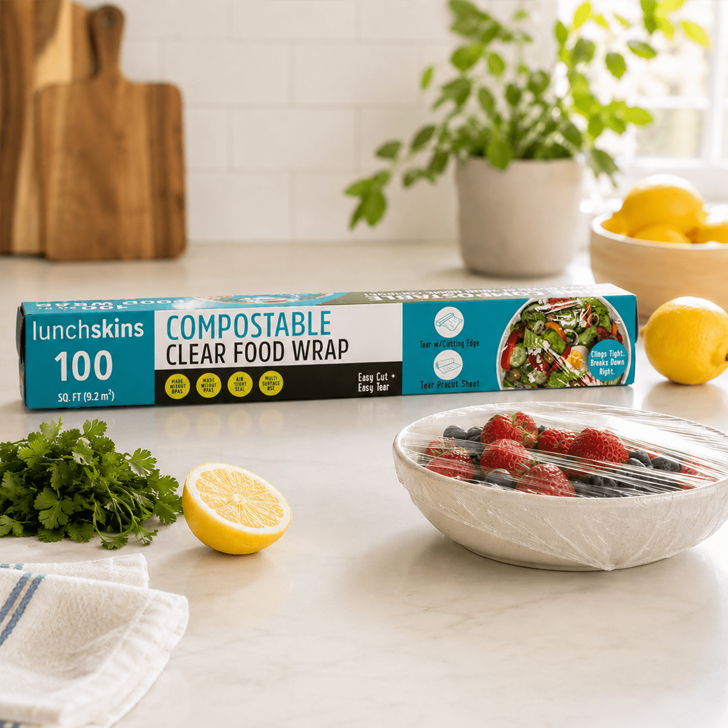 Lunchskins Compostable Clear Cling Food Wrap, 100 sq ft