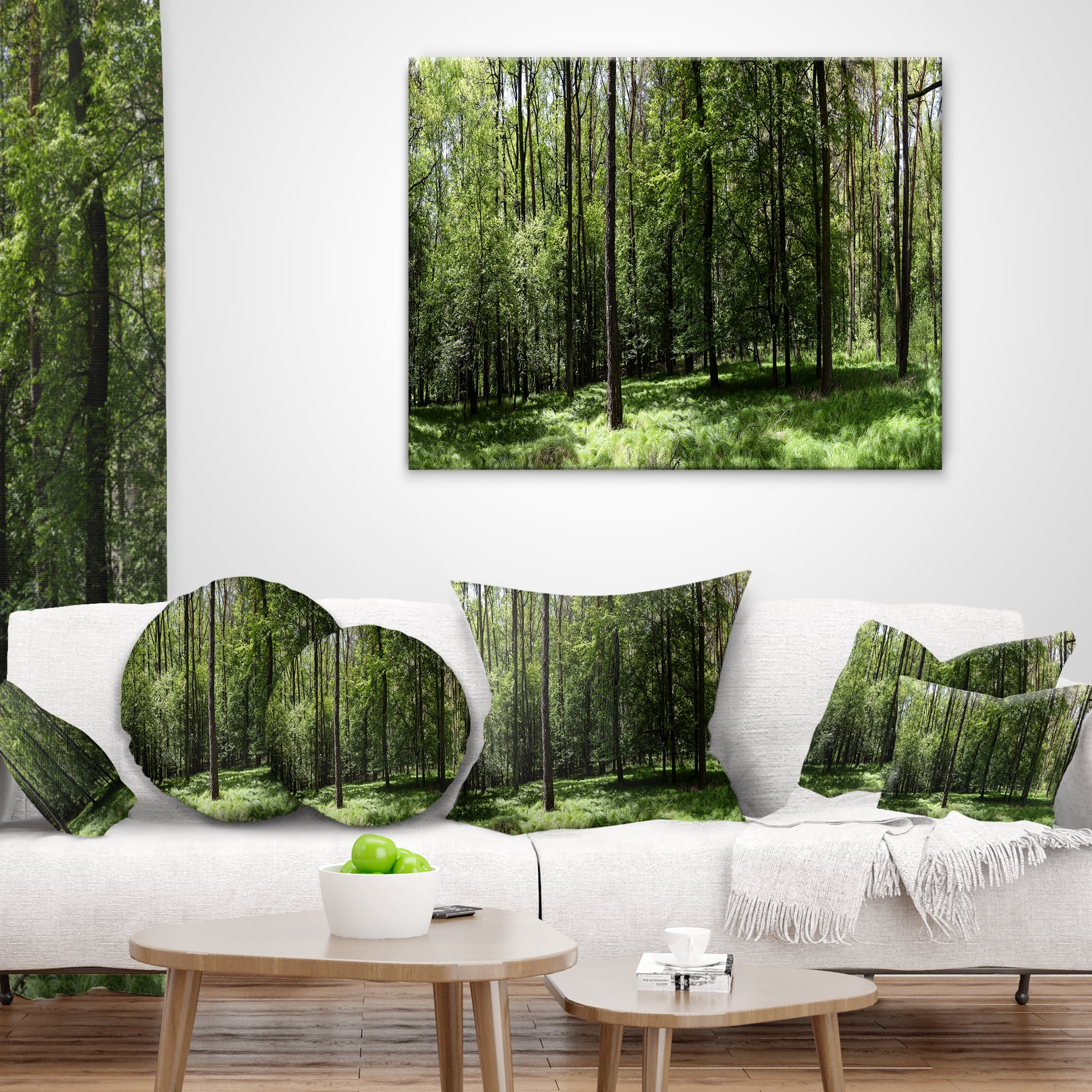 Designart Wild Green Forest Panorama - Oversized Forest Throw Pillow - 18x18